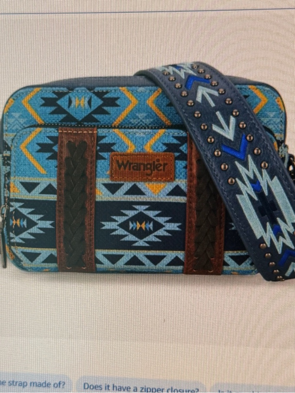 Wrangler Aztec Print Crossbody Bag - Turquoise, Navy & Brown